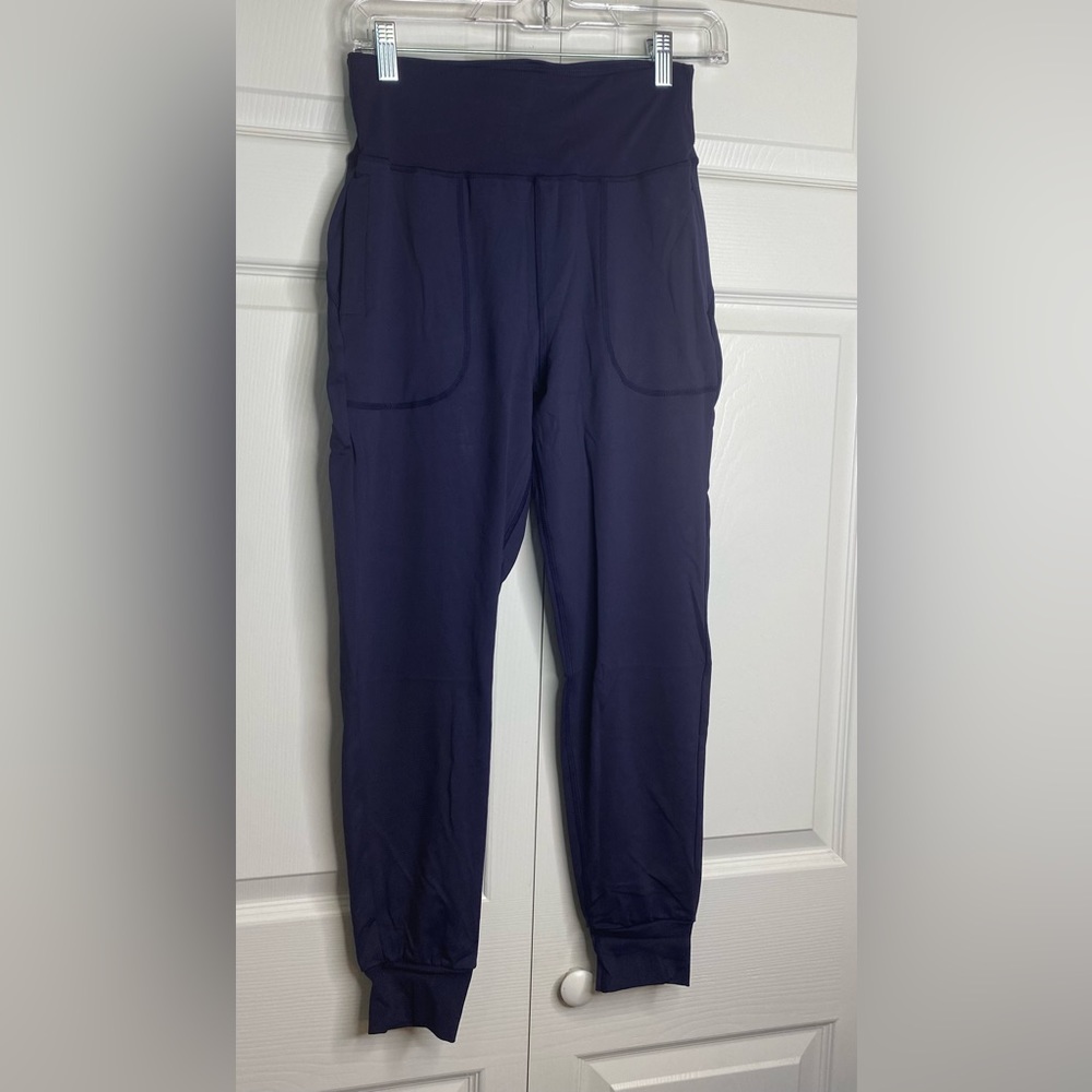 High Waisted Wide Women’s Waistband Joggers Navy - Picture 8 of 11